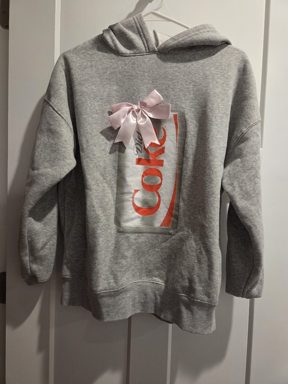 Diet Coke Graphic Grey Hoodie with Pink Bow